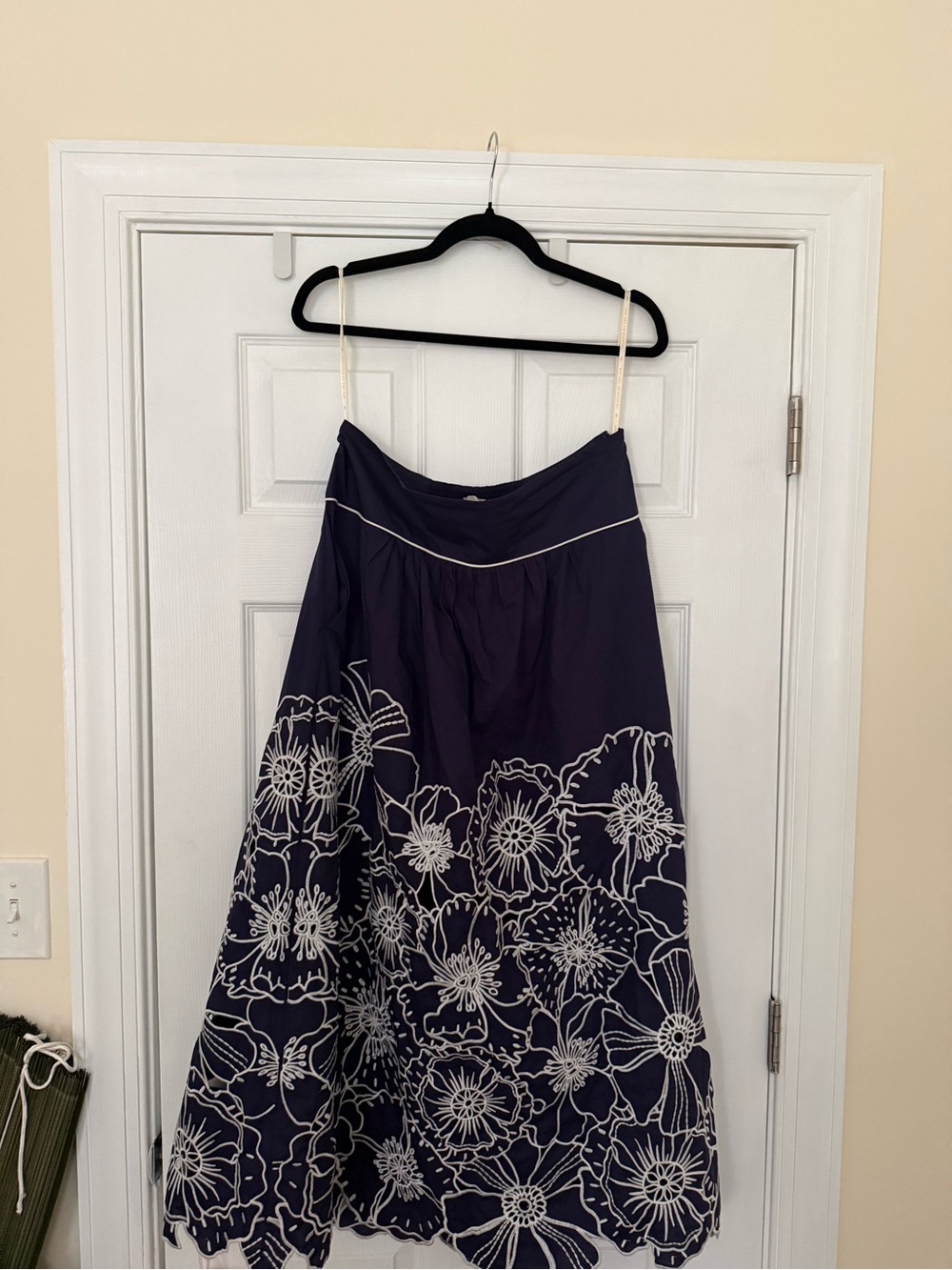 NWT Navy Embroidered Floral A-Line Maxi Skirt